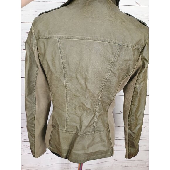 Sebby Collection Olive Faux‎ Leather Moto Biker Jacket Medium - Picture 3 of 12